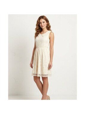 Sleeveless Lace Cream Dress With Peter Pan Collar By Pinky Size S